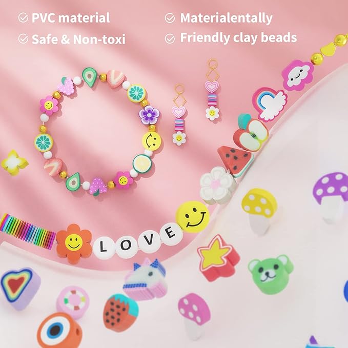 ARTDOT 1642 Pieces Clay Beads for Friendship Bracelets Making Kit, 24 Styles Jewelry Making Supplies Cute Beads Charms with Elastic String and Organizer Gifts for Teens Girls Ages 6 7 8 9 10 11 12