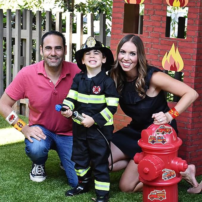 86PCS Fire Truck Party Favors 36PCS Fire Truck Slap Bracelets 50PCS Kids Fire Truck Stickers Firefighter Snap Bracelet for Kids Fire Truck Birthday Decorations Classroom Rewards Prizes