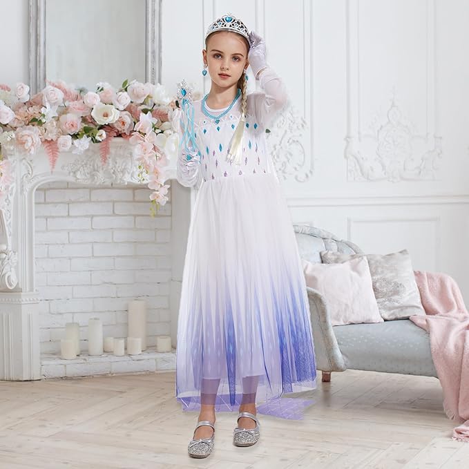 Elsa Costume for Girls 3-12 - Elegant Elsa Dress with Accessories - Princess Dress Up Clothes for Holiday Parties