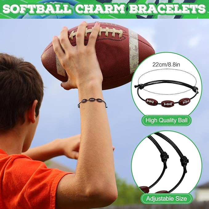 Poen 48 Pcs football Party Favors football Themed Supplies Include 12 football Drawstring Backpack 12 Mini football 12 football Keychain 12 football Wax Thread Braided Bracelet Inspirational Team Gift