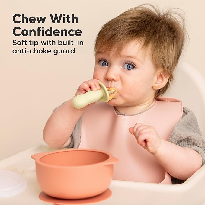 KeaBabies 4-Pack Silicone Baby Spoons and Forks Set - Baby Spoon Self Feeding, BLW Baby Utensils 6-12 Months, Baby Led Weaning Feeding Spoon, Teething Infant Baby Food Training Pre Spoon (Pastel Sky)