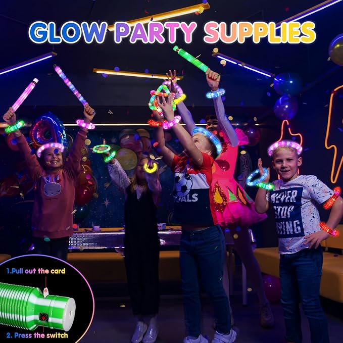 Gigilli Glow Sticks Valentines Day Party Favors for Kids 4-8-12, Glow in the Dark Party Supplies, Light up Pop Tube Sensory Fidget Toys Bulk, Glow Necklaces Bracelets Birthday Goodie Bag Stuffers