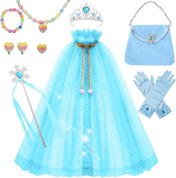 Princess Dress Up for Girls - 11 Pieces Princess Cape Set - Dress Up Clothes for Girls 3-8 - Ideal Dress Up Set Gift