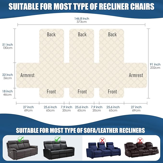 TAOCOCO 100% Waterproof Recliner Covers, Recliner Sofa Covers with Leg Straps, Reversible Recliner Couch Cover for Reclining Chair, Washable Couch Protector for Pets Kids(3 Seater, Coffee)