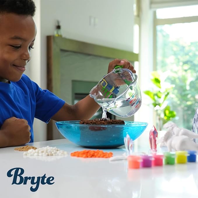 Bryte Light Up Dinosaur Terrarium Kit for Kids - Dino Habitat with Real Plants, Figurines, Volcano & LED Lights, DIY Science Kit, STEM & Arts Crafts Toys, Birthday Gifts for Boys Aged 4-12 yrs