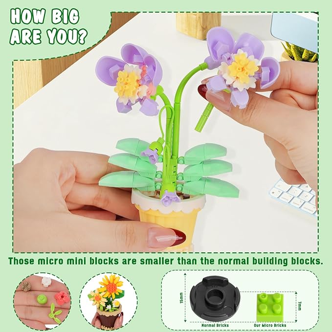POKONBOY 8 Pack Flowers and Plants Building Set, Mini Bonsai Building Toy Blocks for Kids Adults, Botanical Collection Home Decor Gifts for Birthday Christmas Aged 8 and Up