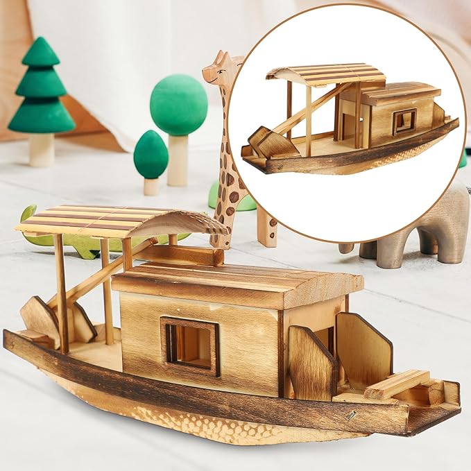 Vaguelly Boat Model Fishing Boat Decor Model Wood Canoe Juguetes Adultos Wood Trim Retro Model Mini Sailboat Figurine Wood Crafts for Kids Model Fishing Boat Wooden Boat Decorate Gift
