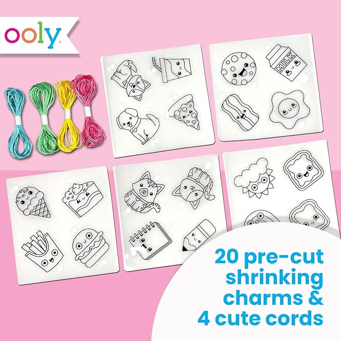 Ooly Shrink-Its 24 PC DIY Shrinking Art Bracelet Kit That Creates BFF Bracelets, Includes 20 Plastic Pre Cut Charms and More No Mess Art for Kids, DIY Creative Activity, Party Favor - BFF Bracelets
