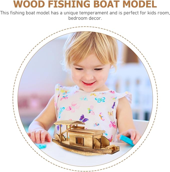 Vaguelly Boat Model Fishing Boat Decor Model Wood Canoe Juguetes Adultos Wood Trim Retro Model Mini Sailboat Figurine Wood Crafts for Kids Model Fishing Boat Wooden Boat Decorate Gift