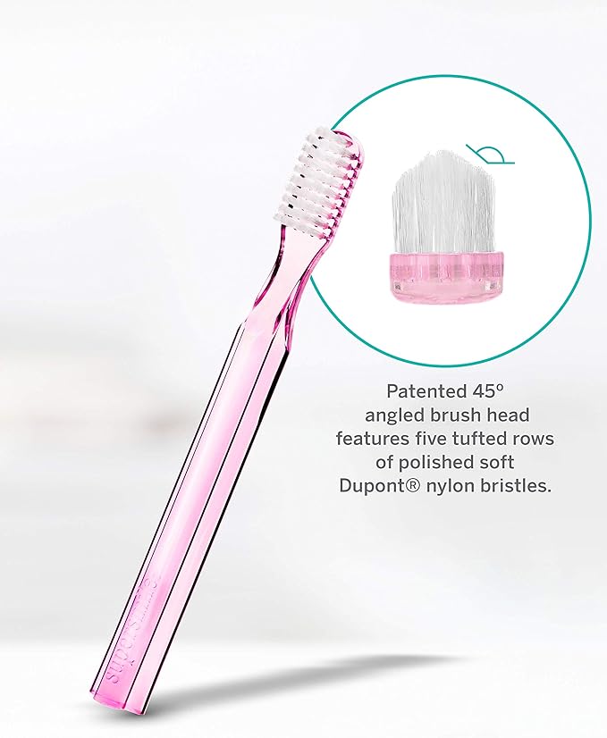 Supersmile New Generation Toothbrush w/Patented 45° Soft Nylon Bristles - Whitening Tooth Brush w/Ergonomic Handle Guarantees ADA Recommended Brushing Angle for Adults & Children (Pink)