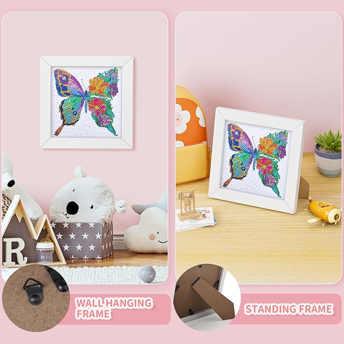 5D Diamond Painting Kits for Kids, Diamond Arts Painting Kits with Wooden Frame, Butterfly Kids' Mosaic Kits for Beginners, Girls, Adults, Diamond Painting Pictures, Arts Craft for Home Decor