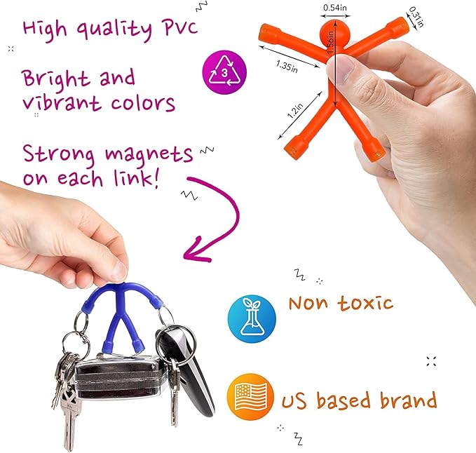 MAGMEN Magnetic Travel Toys, Stretchy, Fun, and Educational Fidget Toys for Kids and Adults Ages 3 and Up Pack of 10 Solid