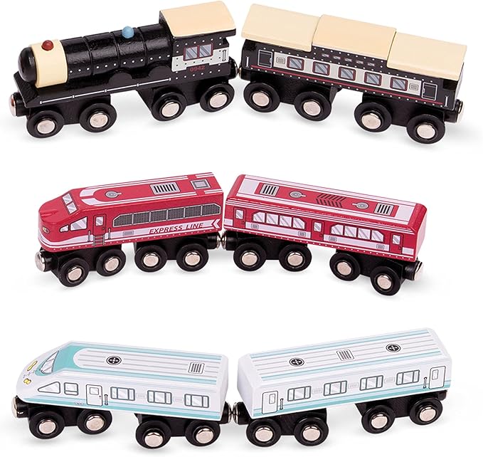 Battat – Classic Trains – 6Pc Wooden Railroad Set – Magnetic Toy Trains – Train Engines & Cars – 3 Years + – Wooden Passenger Trains