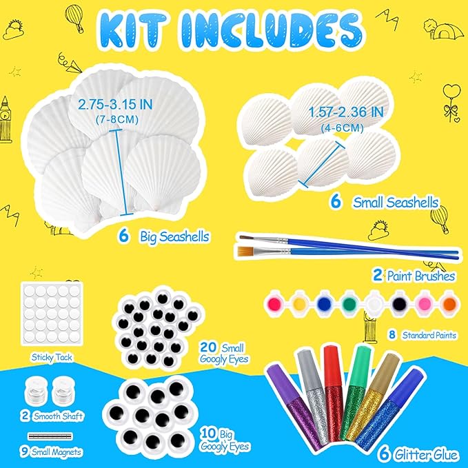 Kids Sea Shell Painting Kit, Arts & Crafts Gifts for Boys Girls, DIY Creative Activity Art Toys with Refrigerator Magnets, Kids Christmas Birthday Gifts Children Toys for Ages 5 6 7 8 9 10 Year Olds