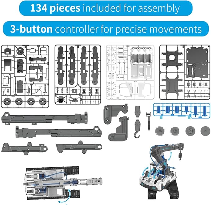 Hydraulic Power Crane Building Block Assembly Toy Set - Educational Science Experiment Kit,STEM Toys for Boys Age 8-12,Rich Operability＆Realistic Appearance