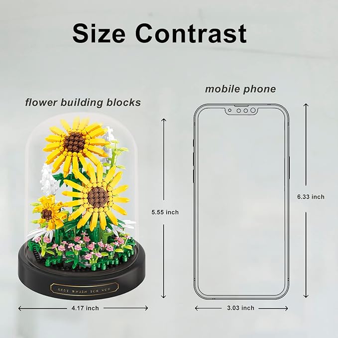 Sunflower Flower Bouquet Set,Mini Bricks Botanical Collection Flowers Building Blocks,Assembly Bonsai Tree Friends Sets, Valentine's Anniversaries Birthday Gift for Women Friends Adults