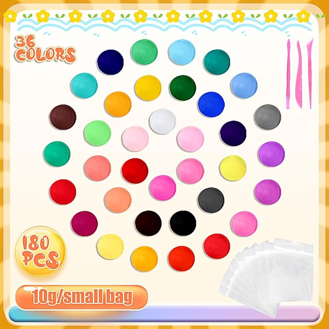 Poen Air Dry Clay Kit Multi Colors Ultra Light Modeling Clay for Kids DIY Safe Soft Clay with Sculpting Tool Back to School Gift for Kids Adults Artists Art Crafts(180 Pcs)