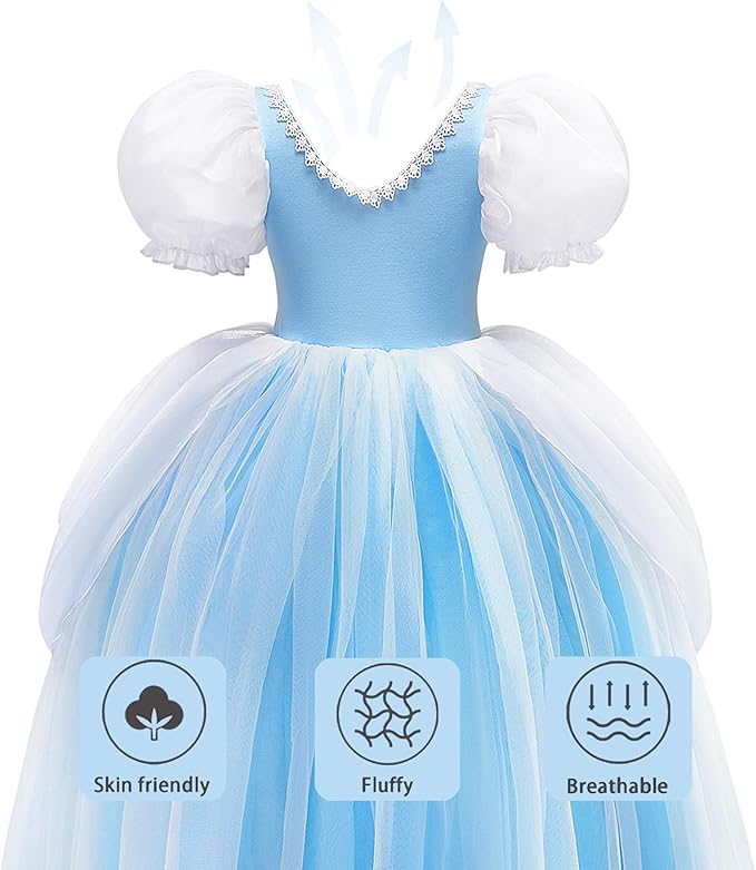 Princess Cinderella Halloween Costume with Accessories for Girls, Birthday Party Cinderella Cosplay Dress Up, Blue
