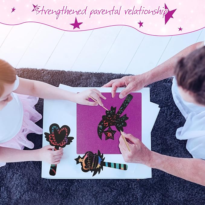 Scratch Art Set Wand Shape Witch Fake Gems, Customized Rainbow Scratch Paper Art Set for Kids, Black Scratch Art Paper Wand for Girls & Boy Birthday Halloween Christmas Party Supplies 18 PCS