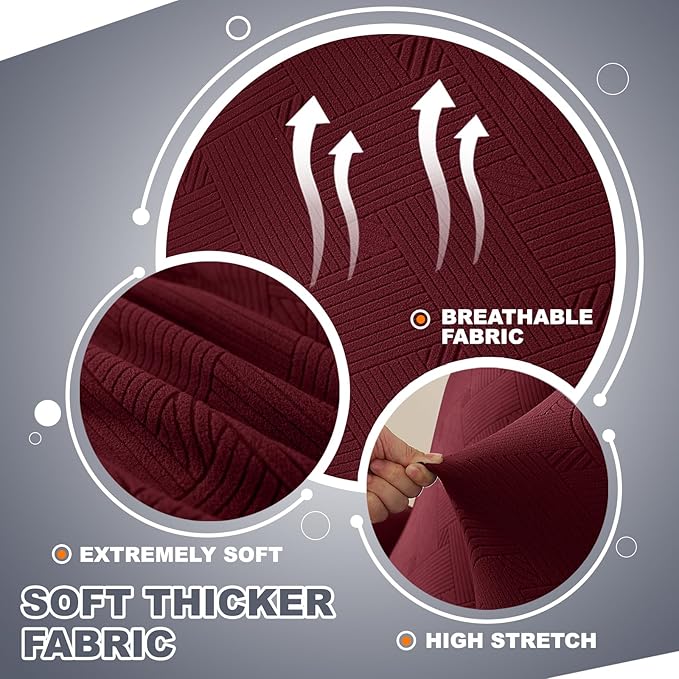 JIVINER Loveseat Recliner Covers, Jacquard 4 Piece Recliner Sofa Cover with Pockets Washable Lazy Boy Reclining Couch Protector with Elastic Bottom (Recliner Loveseat, Wine Red)