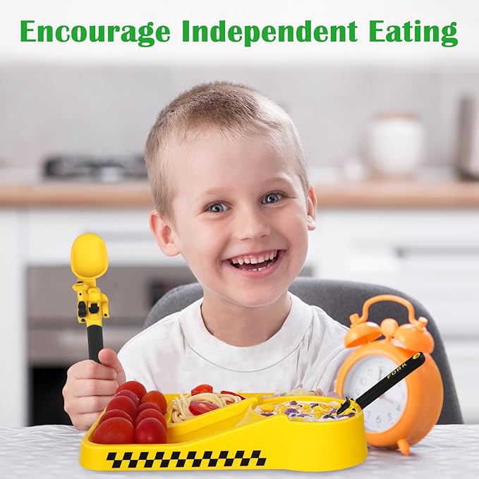 Construction Utensils for Toddlers - Toddler Forks and Spoons - Toddler Spoon and Fork Set - for Kids Utensils - Baby Utensils - Portable Utensil Set for 1 2 3 4 5 years old - Yellow