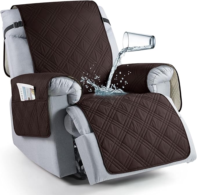 TAOCOCO 100% Waterproof Recliner Chair Cover, Small Recliner Covers for Recliner Chair with Pocket, Non Slip Reclining Chair Cover Furniture Protector for Kids, Pets(X-Small Chair, Coffee)
