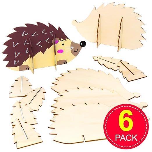 Baker Ross AW935 Stand Up Wooden Hedgehogs - Pack of 6, Arts and Crafts for Kids