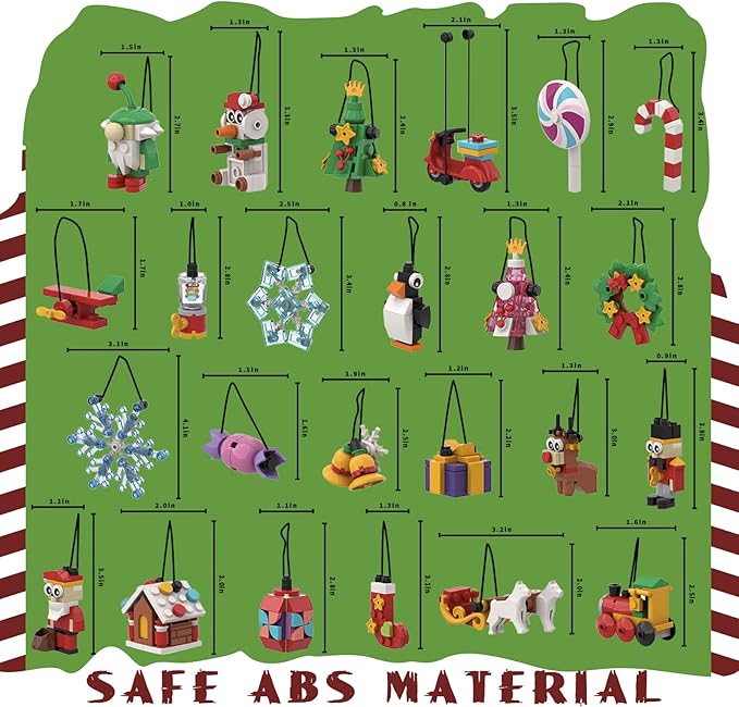 NKTOIEYS Christmas Ornaments Building Sets,24 Packs DIY Christmas Tree, Wreath Santa, Snowman,2024 New Decorative Hanging Xmas Ornaments Building Toys Best Festival Gift for Kids