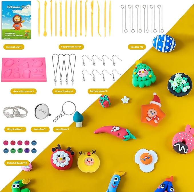 Polymer Clay 60 Colors, CiaraQ Modeling Clay for Kids, Oven Bake Clay with Sculpting Tools, Non Toxic, Ideal for Sculpture, Crafting, DIY Projects