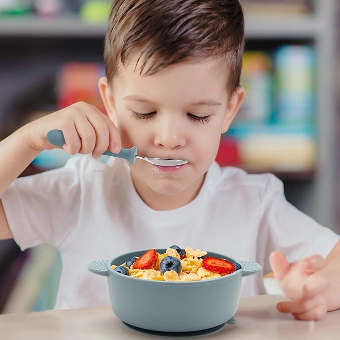 Toddler Utensils, 6 Pack kids Silverware Set with Silicone Handle, 18/8 Stainless Steel Children Safe Forks and Spoons, Dishwasher Safe