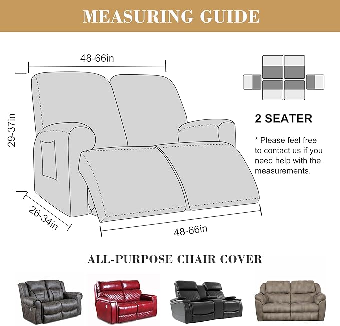 Jin Le 6 Pieces Recliner Cover Stretch Recliner Chair Cover - Reliner, Drak Gray 2 Seater Recliner Couch Covers Sofa Covers Jacquard Soft Furniture Protector with Elastic Bottom and Ties for Kids/Pets