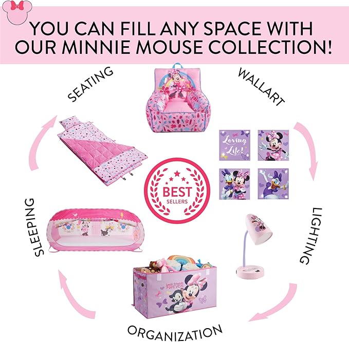 Idea Nuova Disney Minnie Mouse Smile Toddler Bean Bag Decorative Chair with Carry Handle, Large