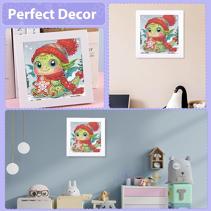 hkejoi Dragon Diamond Art Kits for Kids with Frame, Cartoon Diamond Art for Kids Ages 4-8-12, Easy Kids Gem Art Kit with Cartoon Package for Gift Home Wall Decor 7x7inch