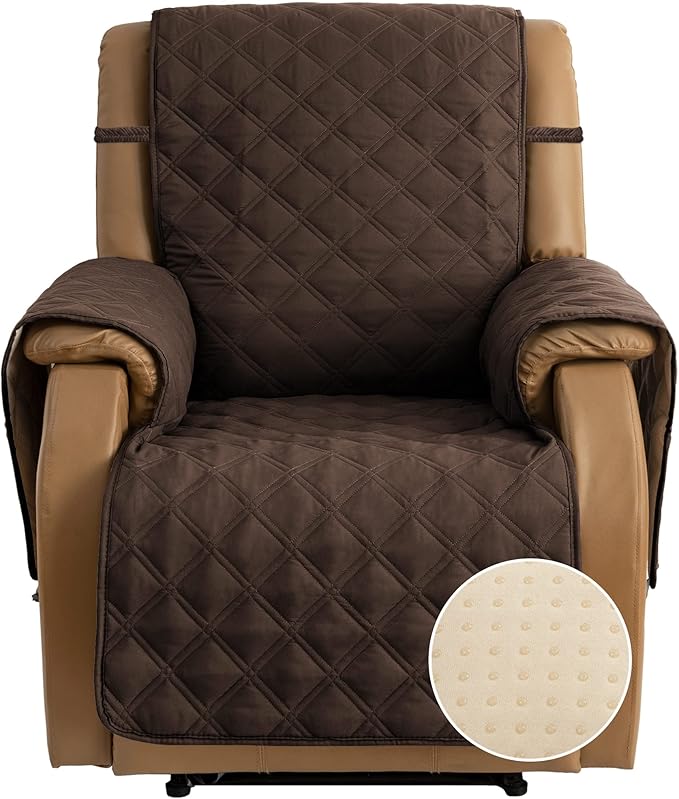TOMORO Non-Slip Oversized Recliner Cover, 100% Waterproof Quilted Recliner Chair Slipcover Furniture Protector with Pockets, Washable Couch Cover with Elastic Straps for Kids and Pets