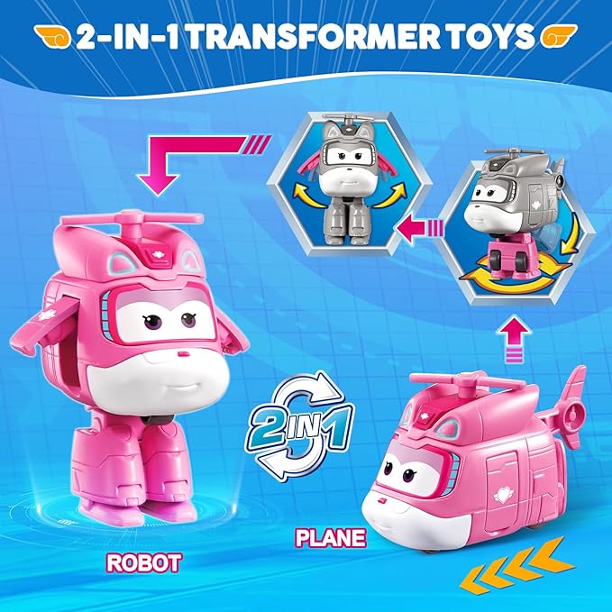 Super Wings Transformer Toys, 2 in Dizzy Robot Transformer Action Figures, 2-in-1 Mode Robot Transformer Toys for Boys Girls 4-6 6-8, Fun Plane Toys for Boys Toddlers Kids Age 3 4 5 6 7 8