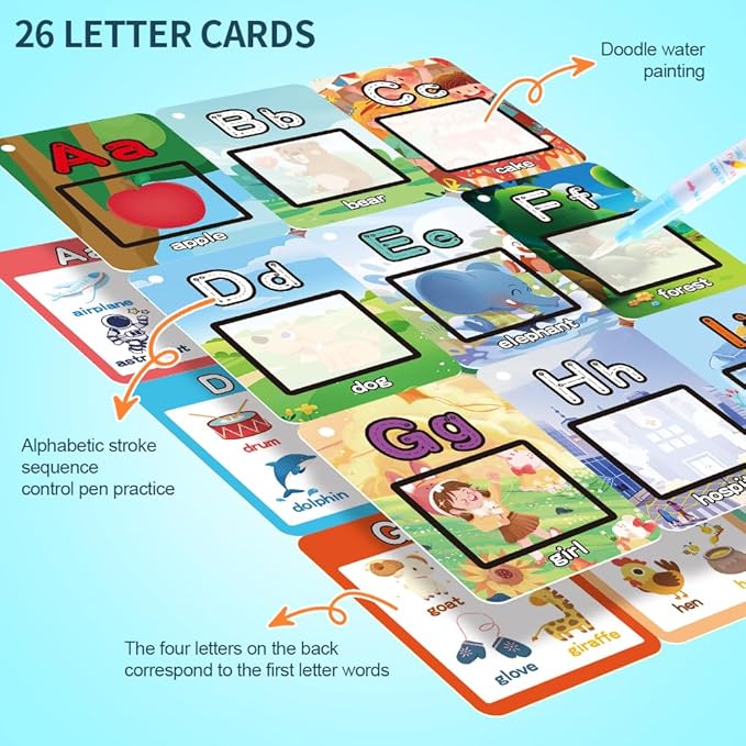 Water Coloring Books for Toddlers, Aqua Painting Book for 18+ Months, Magic Paint Set for 2 3 4 5 Years Old, Alphabet Flash Cards ABC Learning, Road Trip/Airplane Travel/Car Activities Essentials Kids