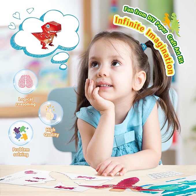 Paper Craft 3D Puzzle DIY Puzz Kits (8 PCS/Kit) Cartoon Art Craft Gift for Kids, No Need Scissors, Include Adhesive Paper, Art Supplies in Class, Cubic Art Decor Paper Model Craft Kit