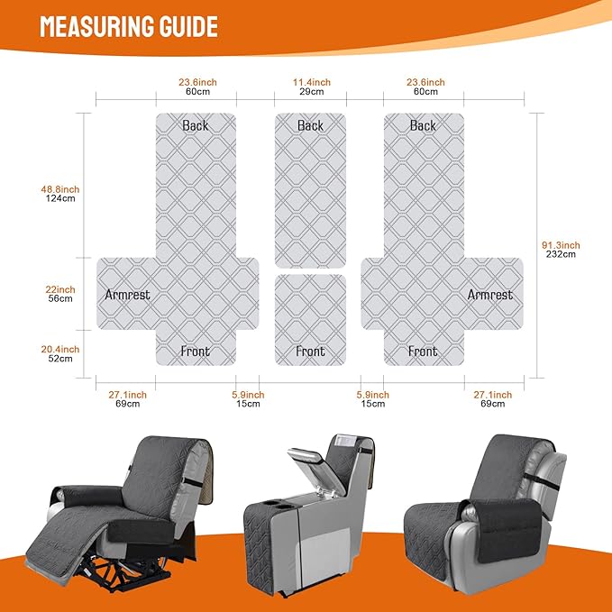 VANSOFY Loveseat Recliner Cover with Console 100% Waterproof Sofa Slipcovers Non-Slip Reclining Couch Cover Split Sofa Covers Furniture Protector for Pets, Dogs(Charcoal Gray)