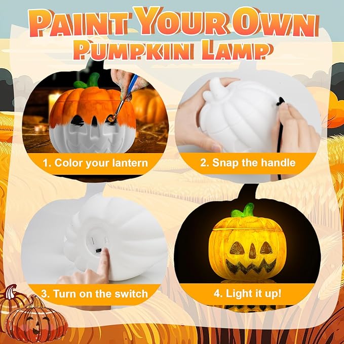 FUNZBO Paint Your Own Lamp Kit, Arts and Crafts Supplies Painting Kits for Kids Teens Adults, 5.7x4.7in Pumpkin Candy Bucket, DIY Night Light Toys Christmas Holiday Gift for Toddlers Girls Boys Age 3+