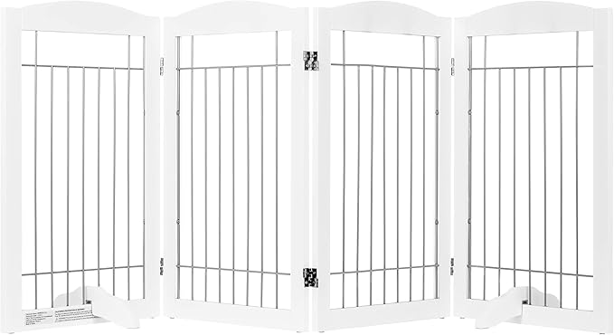 Spirich Extra Wide and Tall Dog gate for The House, Doorway, Stairs, Freestanding Foldable Wire Pet Gate for Dogs, 80-inch Wide,30 inches Tall, White (4 Pannels)