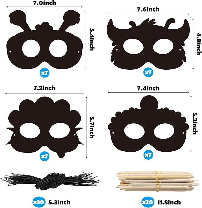 WATINC 28pcs Monster Scratch Mask Gift Set for Kids, Halloween Party DIY Magic Scratch Paper Monster Masks, Xmas Party Favors Craft Kit School Classroom Activity Art Project