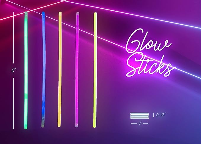300 Pc 8” Ultra Bright Glow Sticks Bulk Party Pack - Halloween Glow in The Dark Party Favors - Glowsticks Party Supplies Pack Necklaces and Bracelets