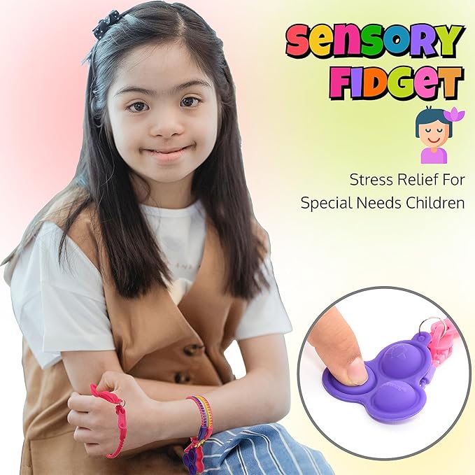 UpBrands 72 Fidget Party Favors for Kids Upgraded Zipper Pop-it Bracelets, ADHD Fidget Toys Poppers, Gifts for Kids Bulk Kit for Birthday Party, Easter Egg & Pinata Fillers