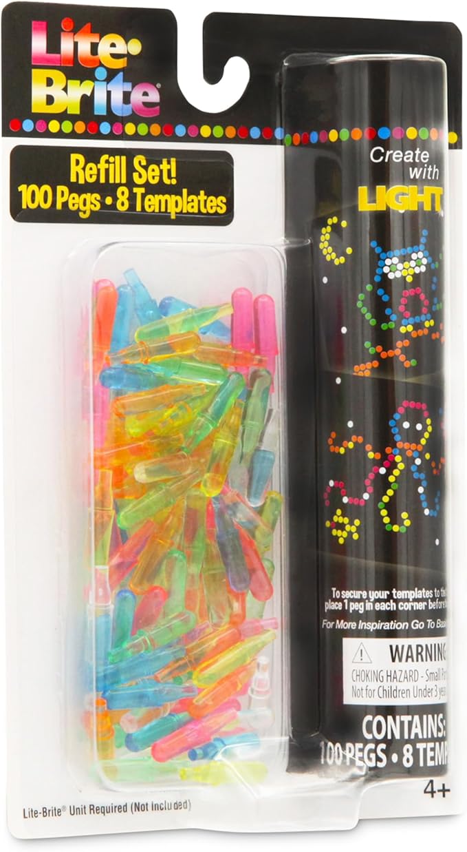 Lite-Brite Peg and Template Refill Pack, Light Up Drawing Board Accessories, LED Pegs with Colors, Toys for Creative Play, Light Toys for Kids Aged 4 +