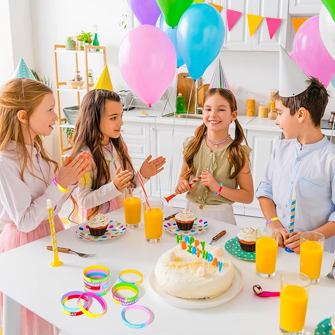 CHRORINE Happy Birthday Rubber Bracelets 12 Styles Silicone Wristbands for Classroom Birthday Party Favors 36 Pieces