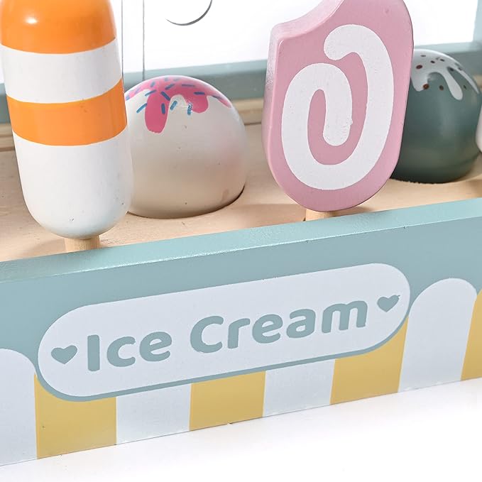 Wooden Ice Cream Toy Set, Toddler Pretend Play Kitchen Accessories Kids Wooden Toys for Kids, Perfect for Christmas Birthday Gift