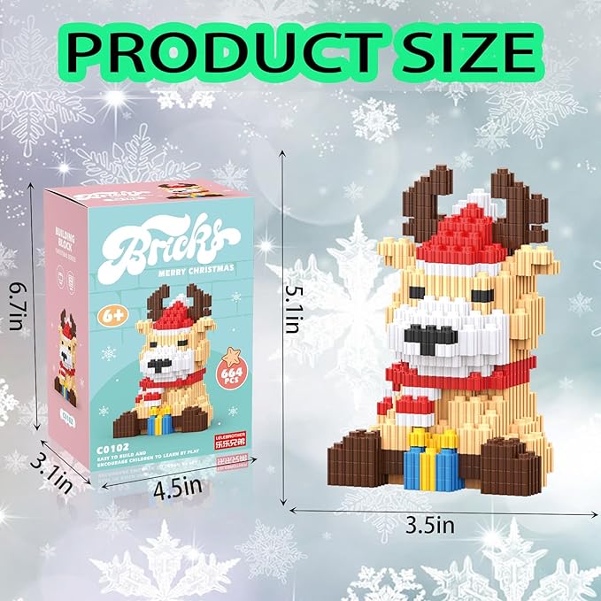 Christmas Building Blocks Reindeer Compatible for Lego Christmas Micro Blocks Stacking New Toys Holiday Present Box New Year Birthday Gifts for Kids 6-12 Years Old (Deer)