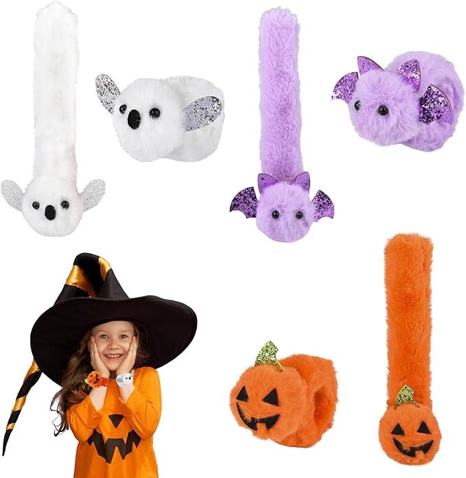 Halloween Plush Slap Bracelets, 8" Bracelets, Party Favor (12-Pack)