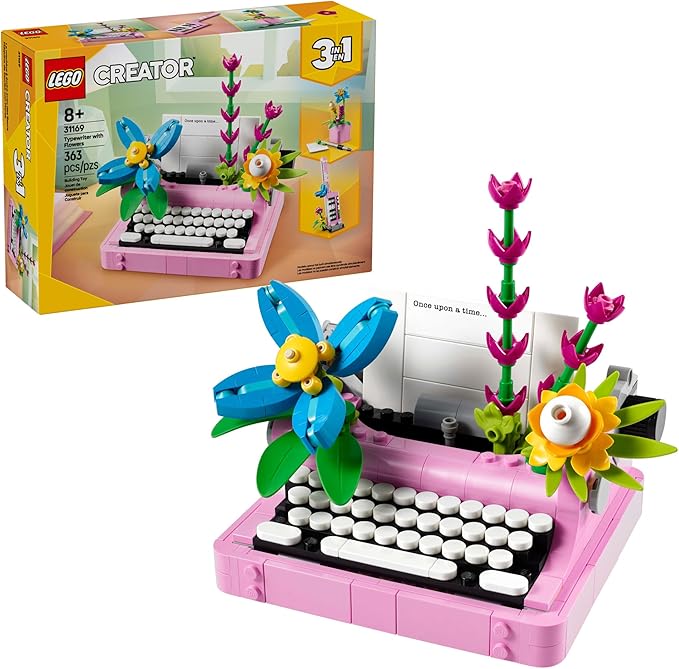 LEGO Creator 3 in 1 Typewriter with Flowers - Building Toy with 3 Building Options, Typewriter, Flowerpot with Pen & Notebook, or Keytar - Gift Idea for Birthdays - 31169