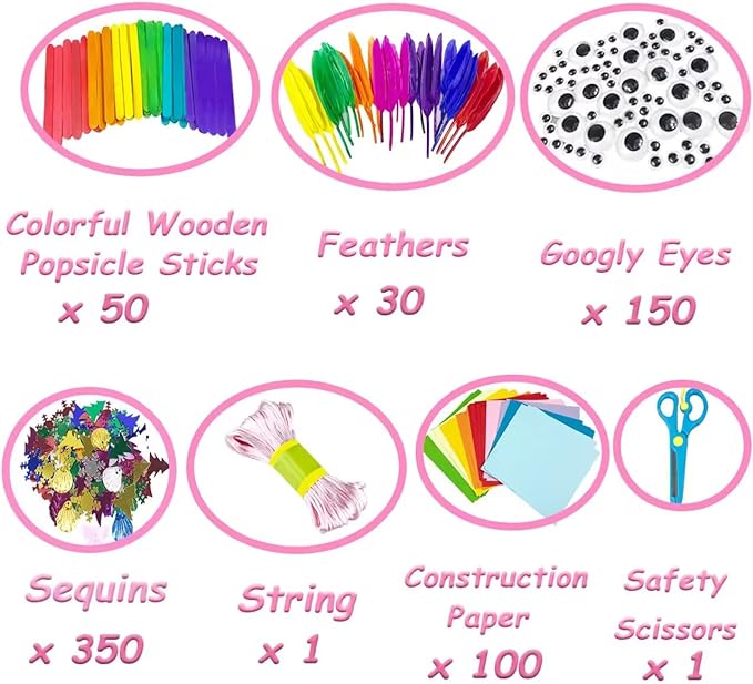 VLUSSO Arts and Crafts Supplies for Kids DIY Craft Kits Art Supplies Materials Kids Crafts Set with Pipe Cleaners Craft Box Preschool Homeschool Toys Gift for Kids Boys and Girls Age 4 5 6 7 8